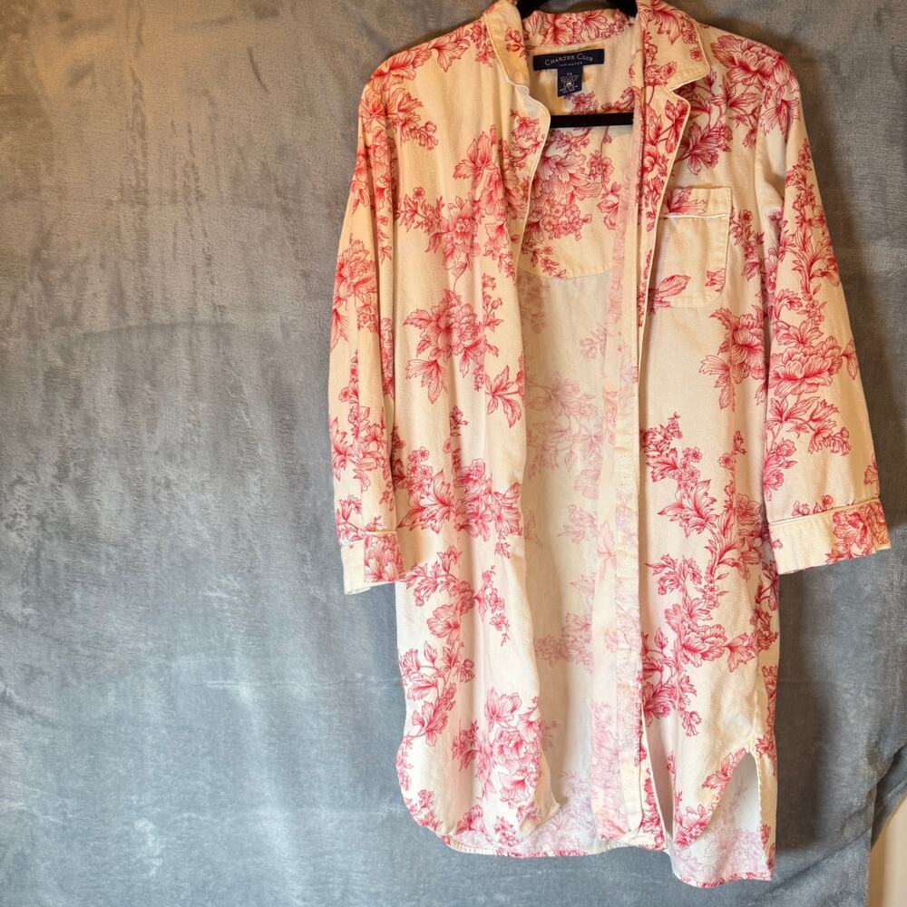 Charter Club Intimates Floral Cotton Sleep Shirt Nightgown Robe Womens XS